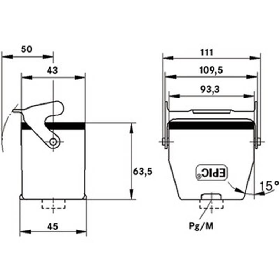 Capot prolongateur (entrée de câble verticale, simple levier) PG21-Lire la description