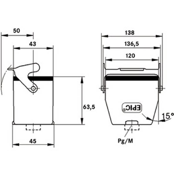 Capot prolongateur (entrée de câble verticale, simple levier) PG21-Lire la description