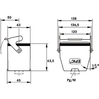 Capot prolongateur (entrée de câble verticale, simple levier) PG21-Lire la description