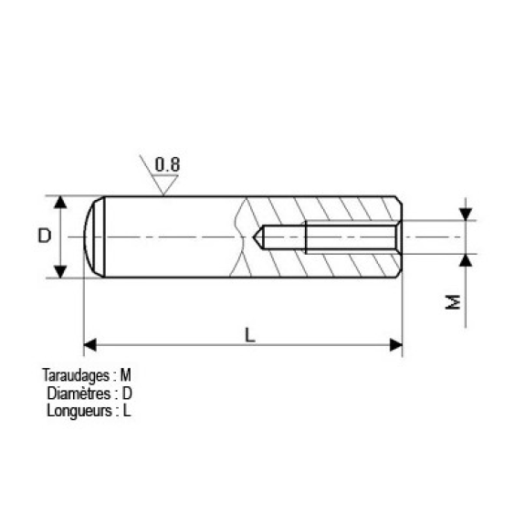 Goupille cylindrique taraudée Acier 10X28 DIN 7979-Lire la description