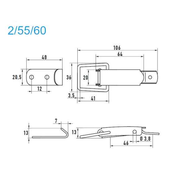 Grenouillères acier zingué 2/55/60 Trou pour rivet 3,3 mm - 100 pièces-Lire la description