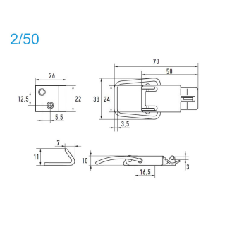 Grenouillères avec porte cadenas acier zingué 2/50 - autofermeture Trou pour rivet 4,1 mm - 100 pièces-Lire la description