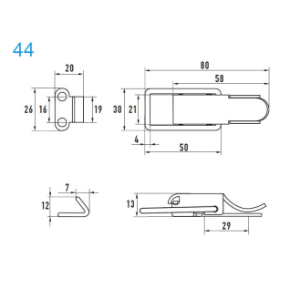 Grenouillères ALU 44 Trou pour rivet 5,2 mm avec boucle aus A2 - 50 pièces-Lire la description