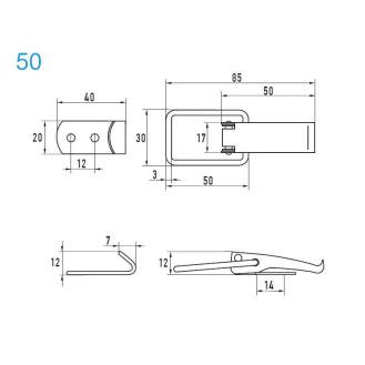 Grenouillères A2 50 - autofermeture Trou pour rivet 4,5 mm - 100 pièces-Lire la description