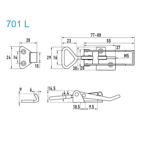 Grenouillères excentriques Acier zingué 701 L Trou pour rivet 4,3 mm - 10 pièces-Lire la description