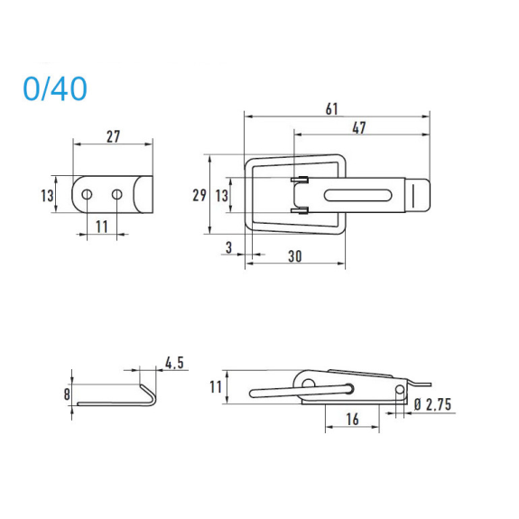 Grenouillères acier zingué 0/40 Trou pour rivet 3,4 mm - 100 pièces-Lire la description