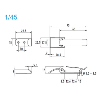 Grenouillères acier zingué 1/45 - autofermeture Trou pour rivet 3,3 mm - 100 pièces-Lire la description