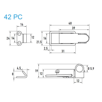 Grenouillères avec porte cadenas acier zingué 42 + PC Trou pour rivet 4,2 mm - 100 pièces-Lire la description