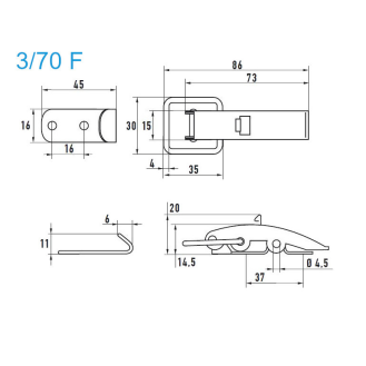 Grenouillères avec cran de sécurité A2 3/70 F Trou pour rivet 3,5 mm - 100 pièces-Lire la description
