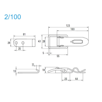 Grenouillères avec porte cadenas acier zingué 2/100 Trou pour rivet 6,1 mm - 25 pièces-Lire la description