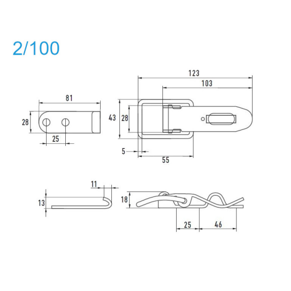 Grenouillères avec porte cadenas acier zingué 2/100 Trou pour rivet 6,1 mm - 25 pièces-Lire la description