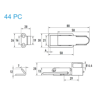 Grenouillères avec porte cadenas ALU 44 + PC Trou pour rivet 5,2 mm avec boucle aus A2 - 50 pièces-Lire la description