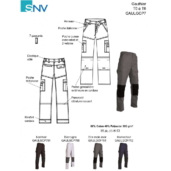 Pantalon de travail HUGO CANVAS 65% Polyester 35% coton GRIS taille 62-Lire la description