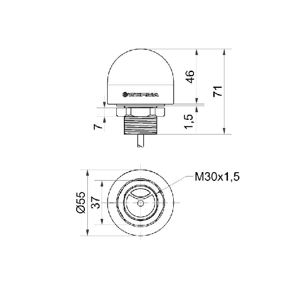 Feu tricolore encastrable fixe 10-30Vdc M12 5P+C0.1m IP65-Lire la description