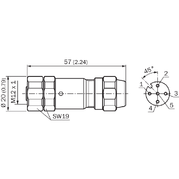 M12A Fem Droit 5p Inox V4A Blindé; Bornes à vis <0,75mm², 5,5-8,6mm-Lire la description