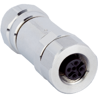 M12A Fem Droit 5p Inox V4A Blindé; Bornes à vis <0,75mm², 5,5-8,6mm-Lire la description