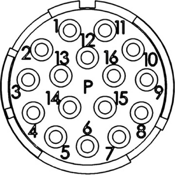 Insert 16p (M23), partie P, contacts femelles à souder-Lire la description