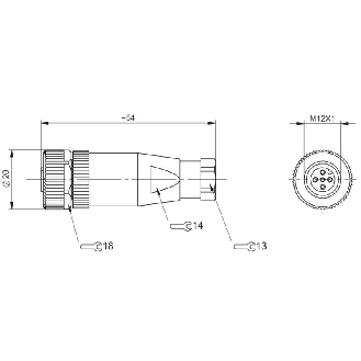 M12A Fem Droit 5p; Bornes à vis (x5) 0.14-0.75mm², Ø4-6mm Pg7-Lire la description