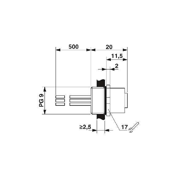 Embase paroi PG9; M12A Fem Droit 4p/4 fils (4x0.34mm²) 0.5m-Lire la description