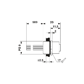 Embase paroi PG9; M12A Fem Droit 4p/4 fils (4x0.34mm²) 0.5m-Lire la description