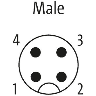 M12A Mâle Droit 4p; Bornes à vis max. 0,75mm², câble Ø4-6mm-Lire la description