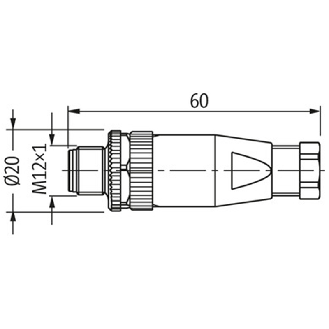 M12A Mâle Droit 4p; Bornes à vis max. 0,75mm², câble Ø4-6mm-Lire la description