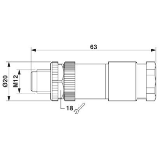 M12A Mâle Droit 5p; Bornes à vis max 0,75mm², Ø2,1-5,2mm Pg11-Lire la description