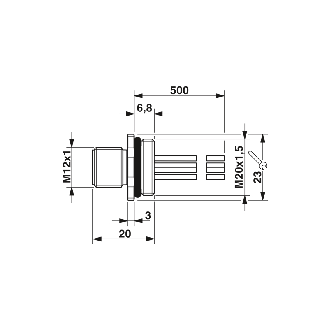 Embase paroi M20x1.5; M12A Mâle Droit 5p Inox/5 fils (5 x 0.34) 0.5m-Lire la description