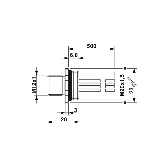 Embase paroi M20x1.5; M12A Mâle Droit 5p Inox/5 fils (5 x 0.34) 0.5m-Lire la description