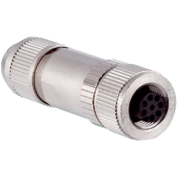 M12A Fem Droit 8p; Bornes IDC 0.14-0.34mm², Ø4-8mm, Blindé; SSI-Lire la description