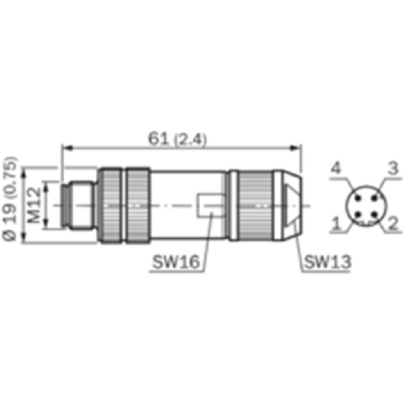 M12D Mâle Droit 4p; Bornes IDC 0.14-0.34mm², Ø4-8mm-Lire la description