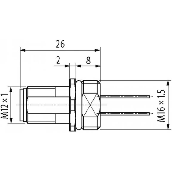 Embase M12A Mâle montage frontal Fils PP 4x0,34 0,5m-Lire la description