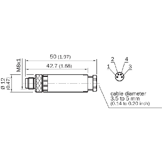 M08 Mâle Droit 4p; Bornes à vis 0.14-0.5mm², Ø3.5-8mm-Lire la description