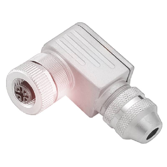M12D Fem Coudé 4p; Bornes à vis (x4) 0.14-0.75mm², Ø5-8mm-Lire la description