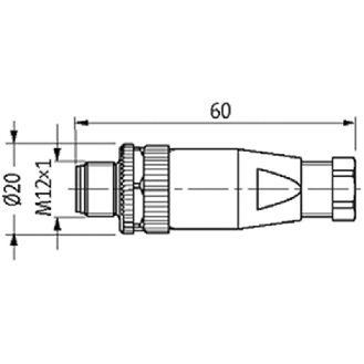 M12A Mâle Droit 5p; Bornes à vis <0.75mm², Ø6-8mm Pg9-Lire la description