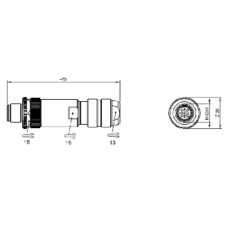 M12B Mâle Droit 5p; Bornes à vis (x5) 0.14-0.75mm², Ø5-8mm-Lire la description