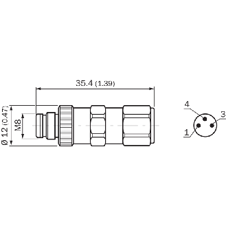 M08A Mâle Droit 3p; Bornes rapide Piercecon® 0,38 mm², Ø3-5mm-Lire la description