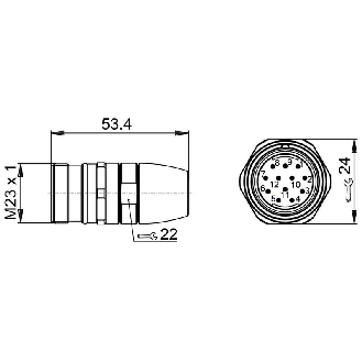 M23 Mâle Droit 12p (sens horaire) Bornes à souder < 1mm²-Lire la description
