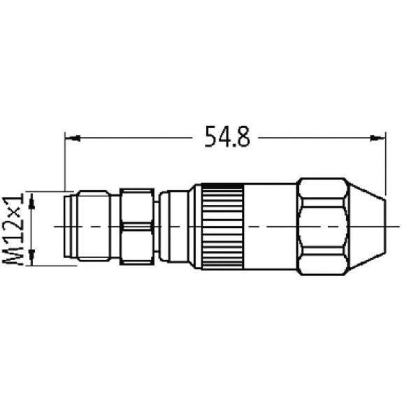 M12A Inox V2A Mâle Droit 4p; Bornes IDC (x4) 0.25-0.5mm², Ø4-5.1mm-Lire la description