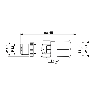 M12A Mâle Droit 4p; Bornes autodénudantes (x4) <0,75mm², Ø4-8mm-Lire la description