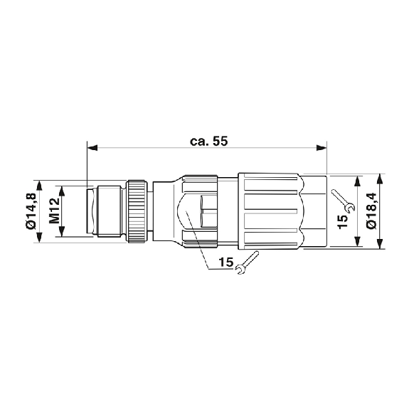 M12A Mâle Droit 4p; Bornes autodénudantes (x4) <0,75mm², Ø4-8mm-Lire la description