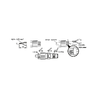 M12A Mâle Droit 4p; Bornes autodénudantes (x4) <0,75mm², Ø4-8mm-Lire la description
