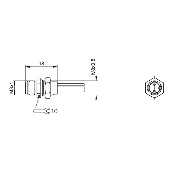 Embase M08 Mâle 3 pôles Fils TPE 3x0,25 0,5m-Lire la description