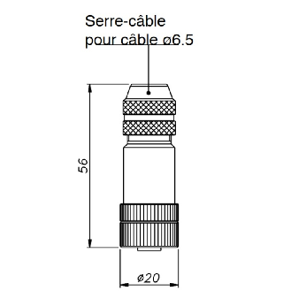 Connecteur M12 femelle 5 pôles, ø6.5mm-Lire la description