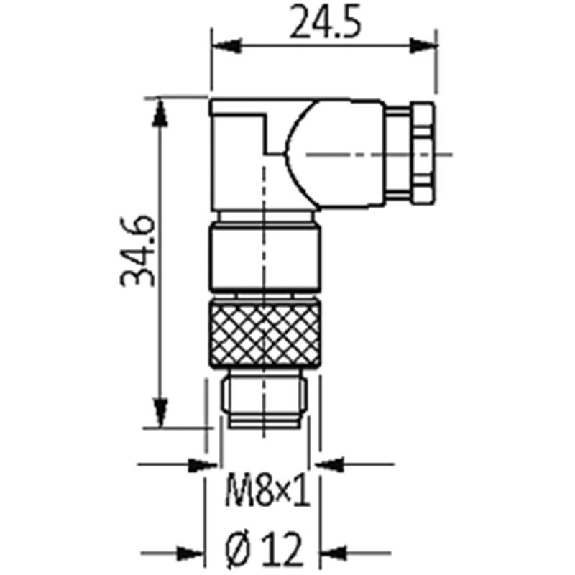 M08A Mâle Coudé 3p; Bornes à souder <0.25mm², Ø3.5-5mm-Lire la description