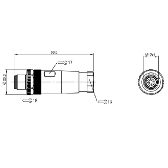 M12A Mâle Droit 4p; Bornes à vis (x4) 0.14-0.75mm², Ø6-8mm-Lire la description