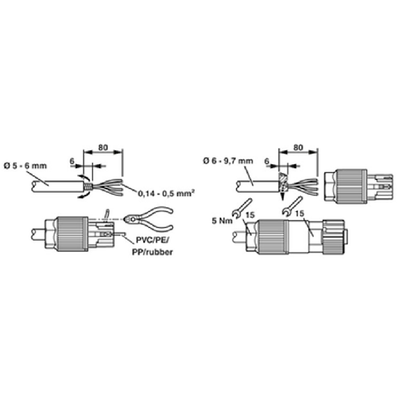 M12A Fem Droit 8p; Bornes autodénudantes, Ø5-9.7mm Blindé-Lire la description