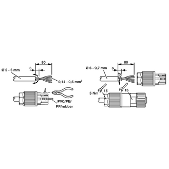 M12A Fem Droit 8p; Bornes autodénudantes, Ø5-9.7mm Blindé-Lire la description