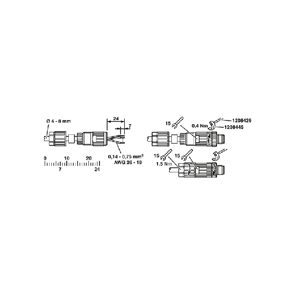 M12A Mâle Droit 5p; Bornes Push-Lock, Ø4-8mm-Lire la description