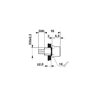 Embase paroi M8x0.5; M08A Fem Droit 3p/3 fils (3 x 0.25mm²) 0.5m-Lire la description